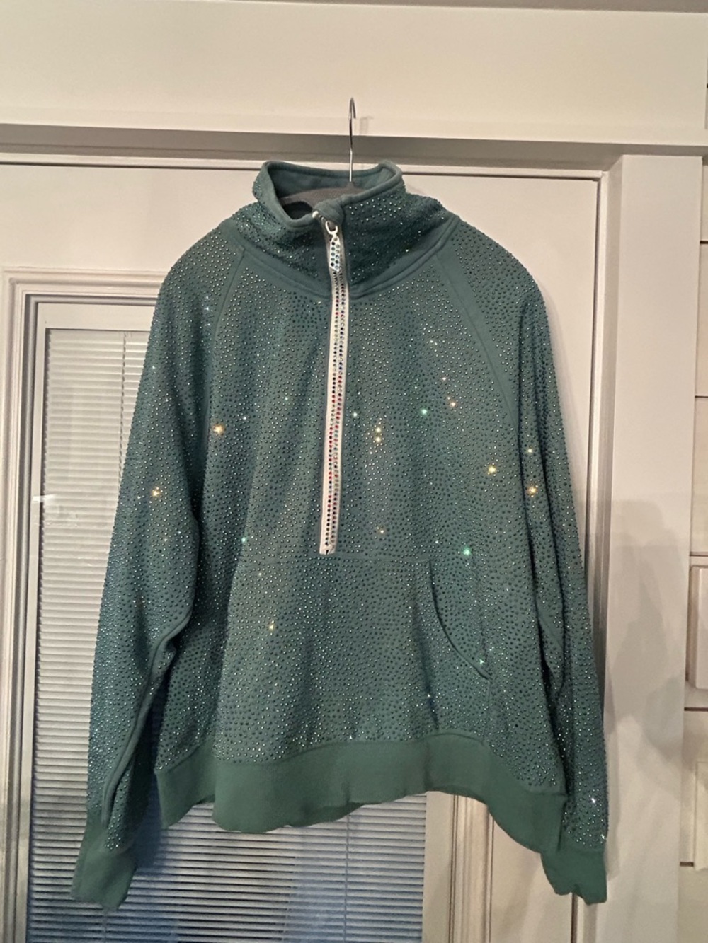 QUEEN OF SPARKLES Green Crystal-Embellished Half-Zip Sweatshirt